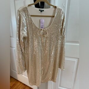 Wild Fable Off-White/Gold Sequin Tie Front Mini Dress